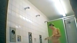 Hairy cuties spied in a public shower