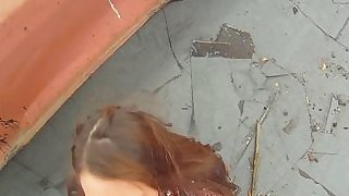 Real teen pounded on a rooftop POV style